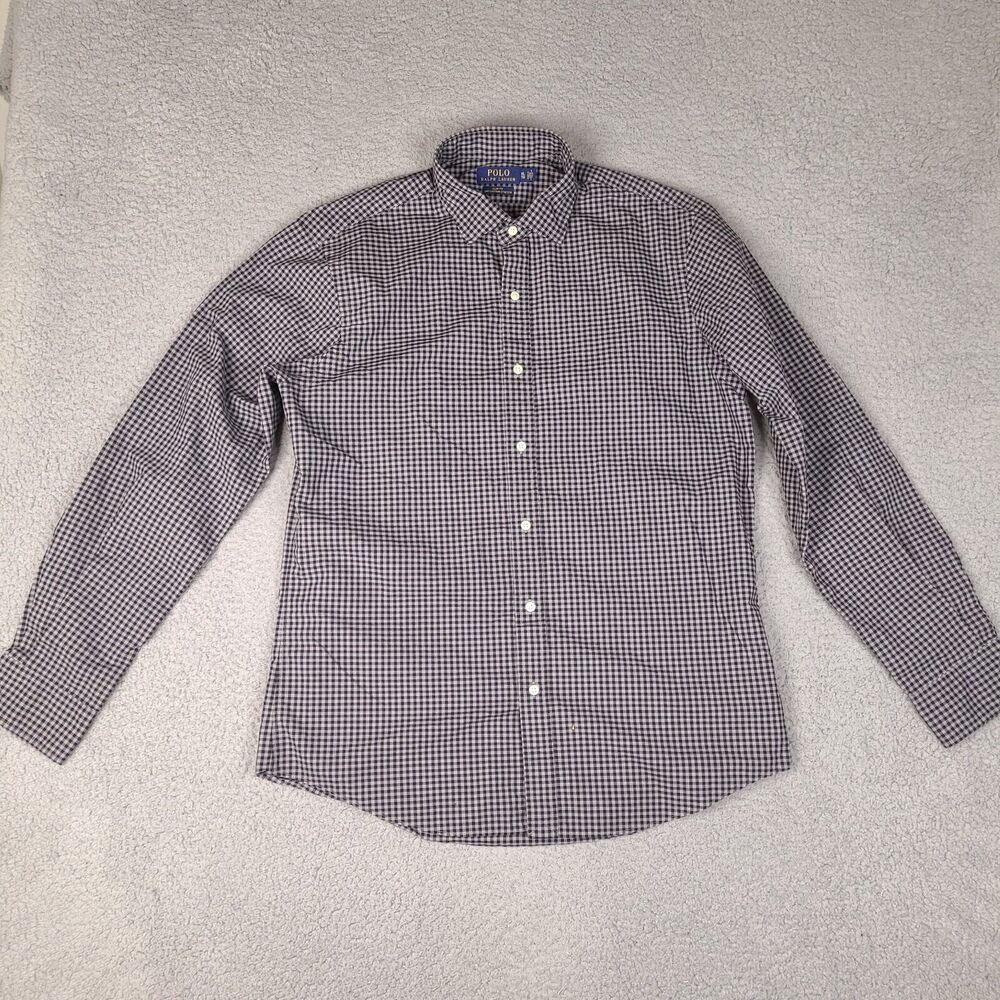 Polo Ralph Lauren Shirt Men's XL Black Gray Gingham Plaid Long Sleeve Slim Fit